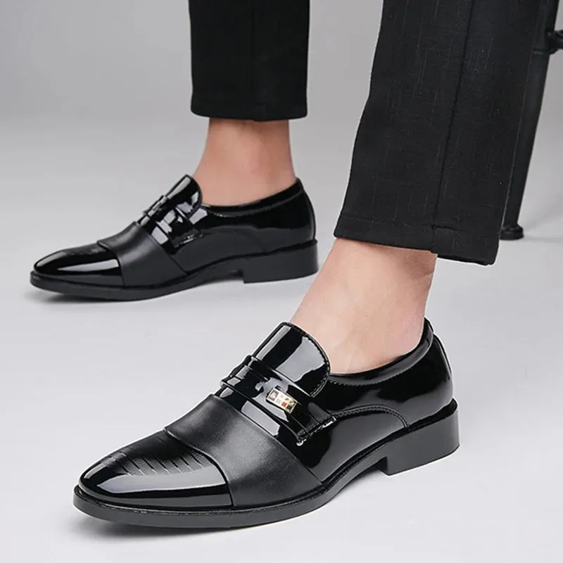 Men's Black PU Leather Shoes Formal Oxfords Slip On Dress Shoes Business Casual Office Work Wedding Plus Size 38-48