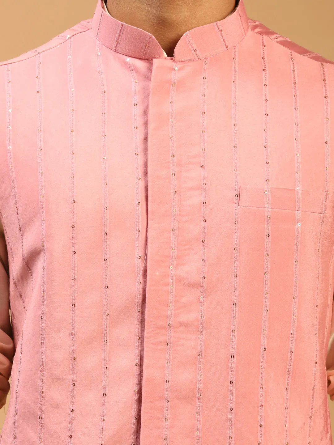 Men's Pink Cotton Blend Nehru Jacket - Shrestha By Vastramay