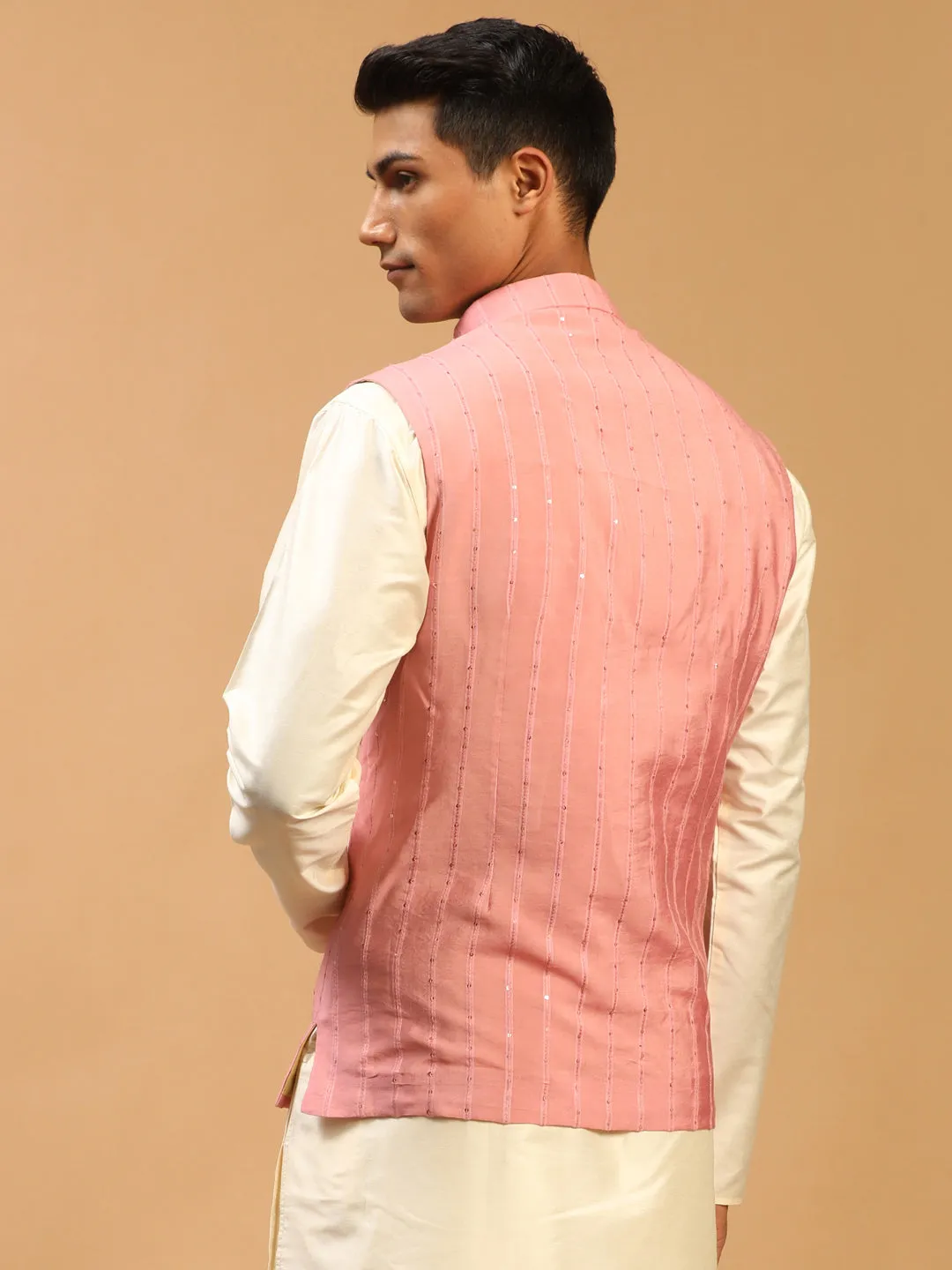 Men's Pink Cotton Blend Nehru Jacket - Shrestha By Vastramay