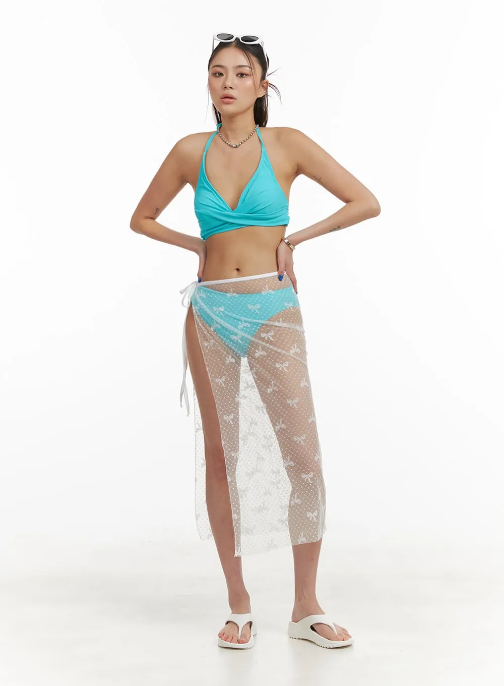 Mesh Wrap Graphic Cover-Up OY408