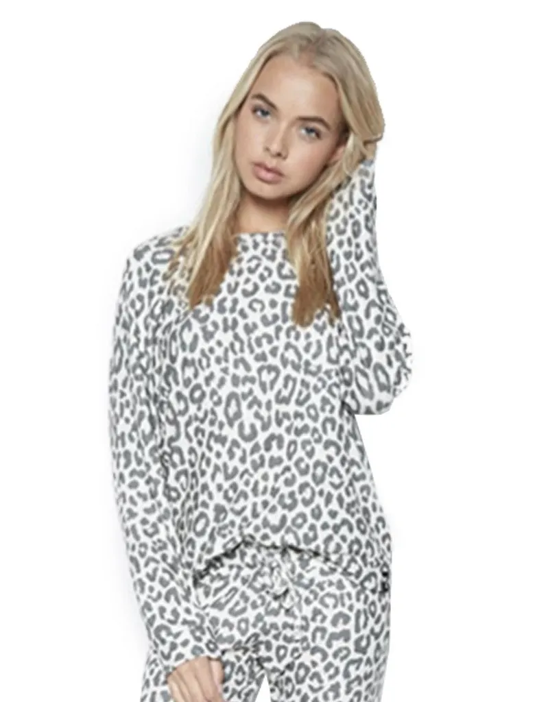 Michael Lauren Percy Classic Pullover in Charcoal Leopard