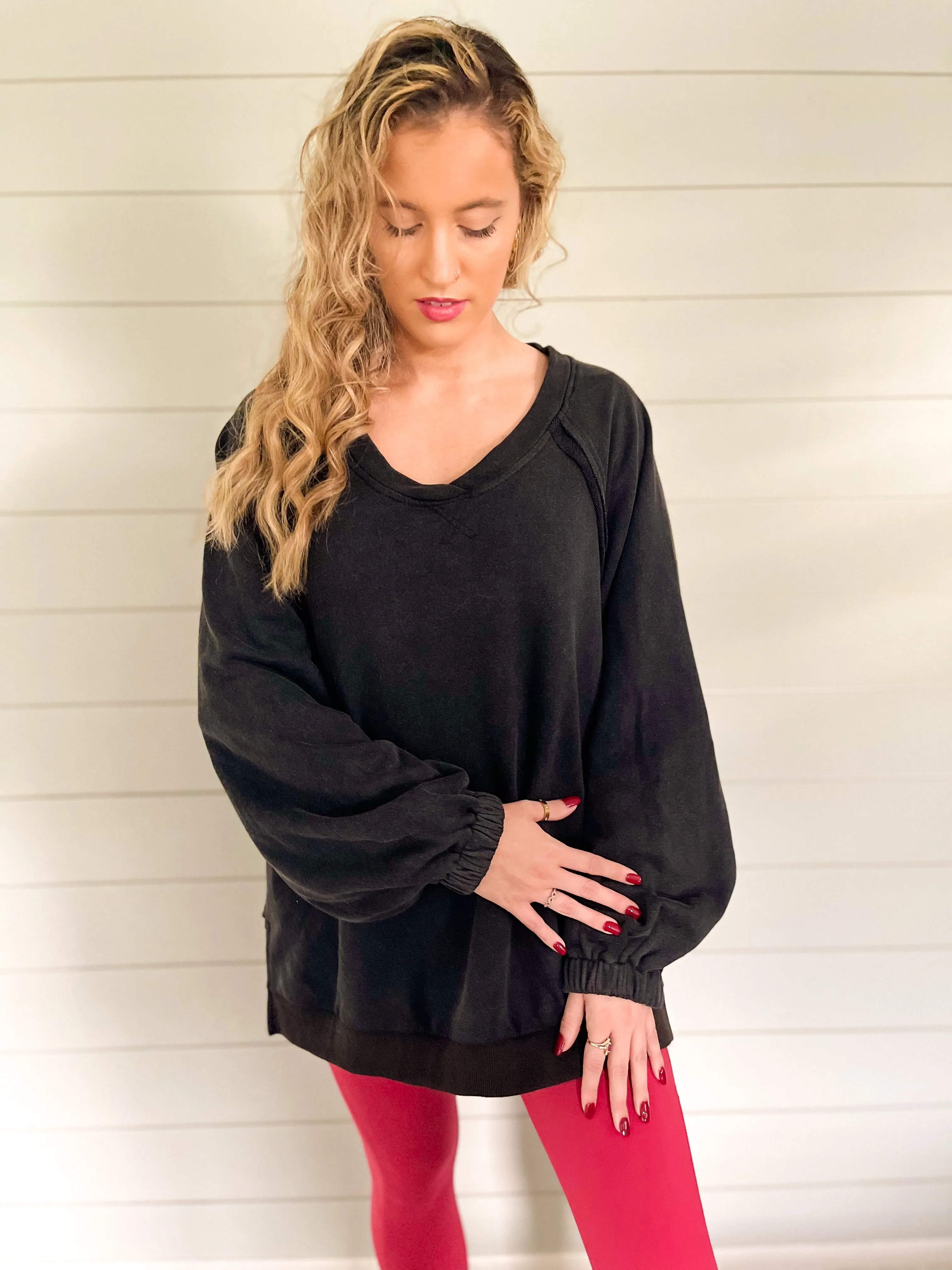 Midnight Rain Black Criss-Cross Back French Terry Sweatshirt