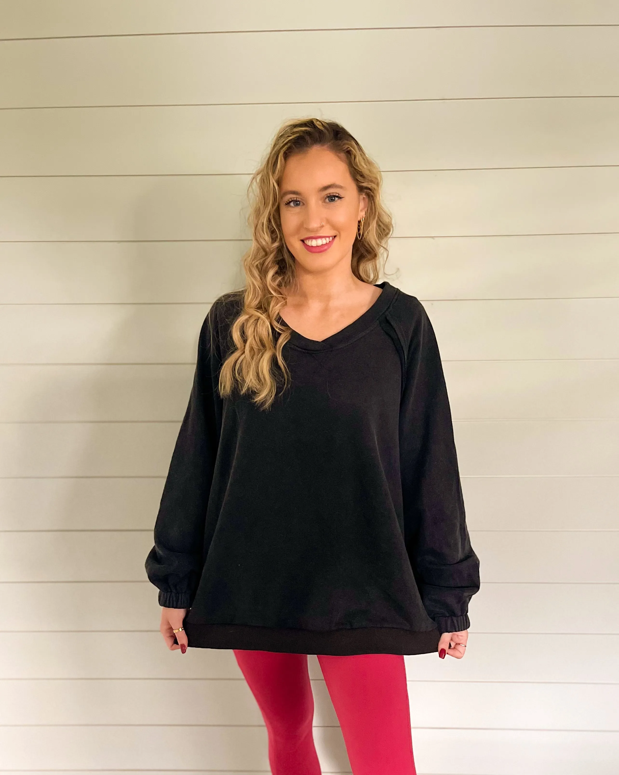 Midnight Rain Black Criss-Cross Back French Terry Sweatshirt