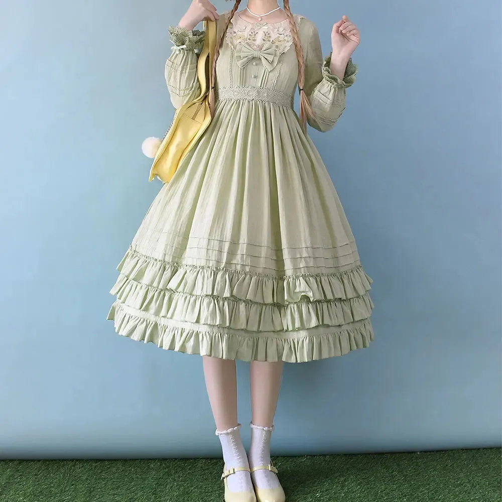 Miss Nelly ~ Classic Long Sleeve Lolita Dress with Embroidered Flowers