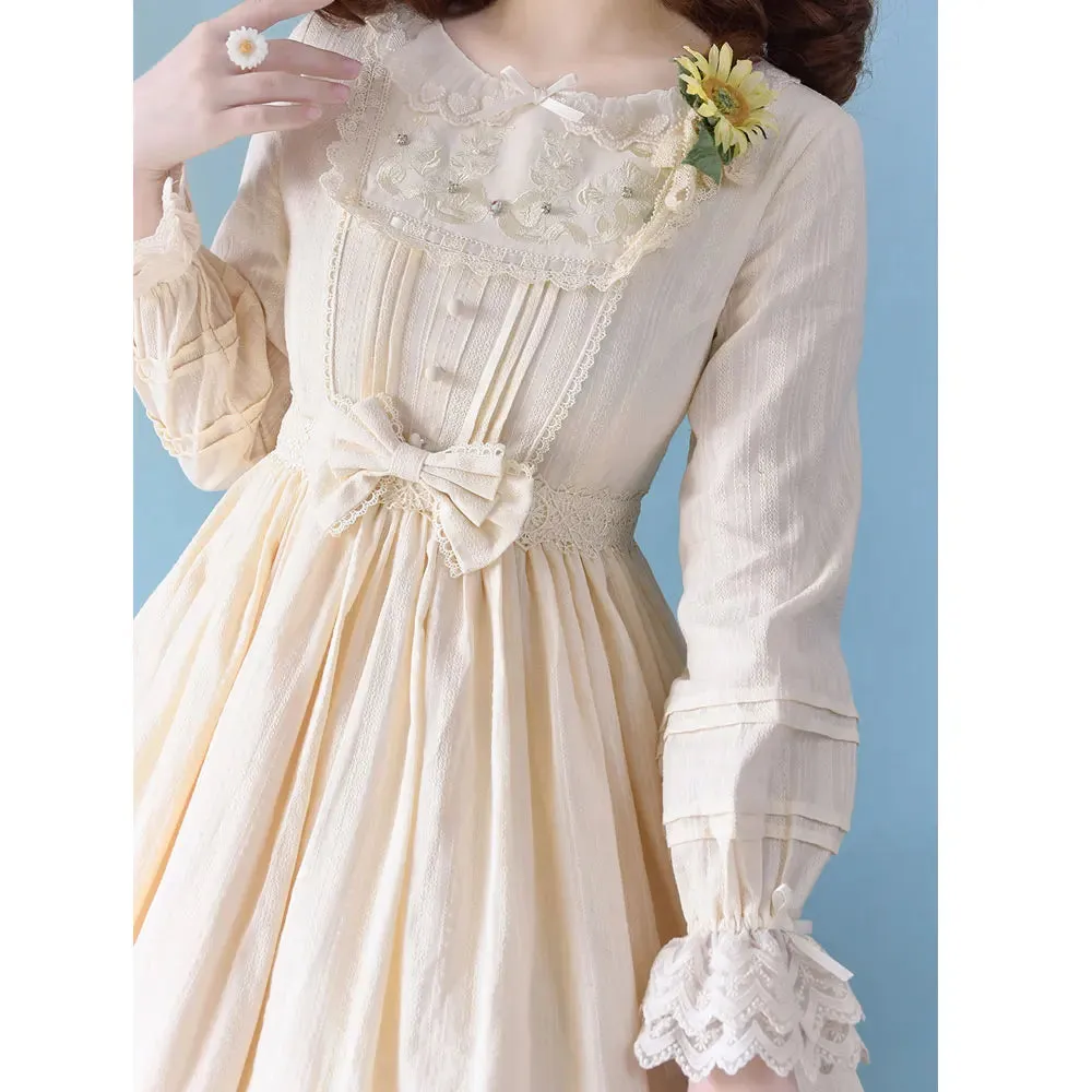 Miss Nelly ~ Classic Long Sleeve Lolita Dress with Embroidered Flowers