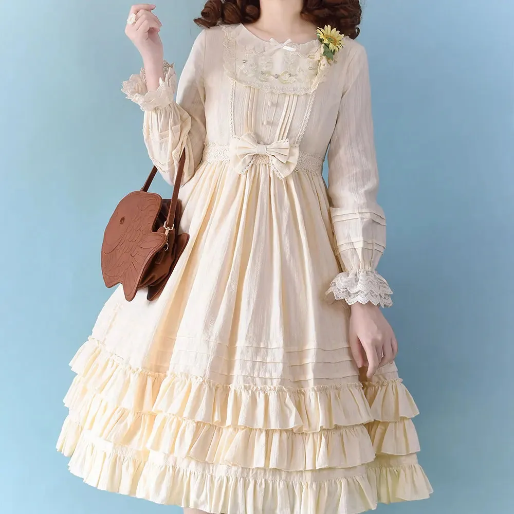 Miss Nelly ~ Classic Long Sleeve Lolita Dress with Embroidered Flowers