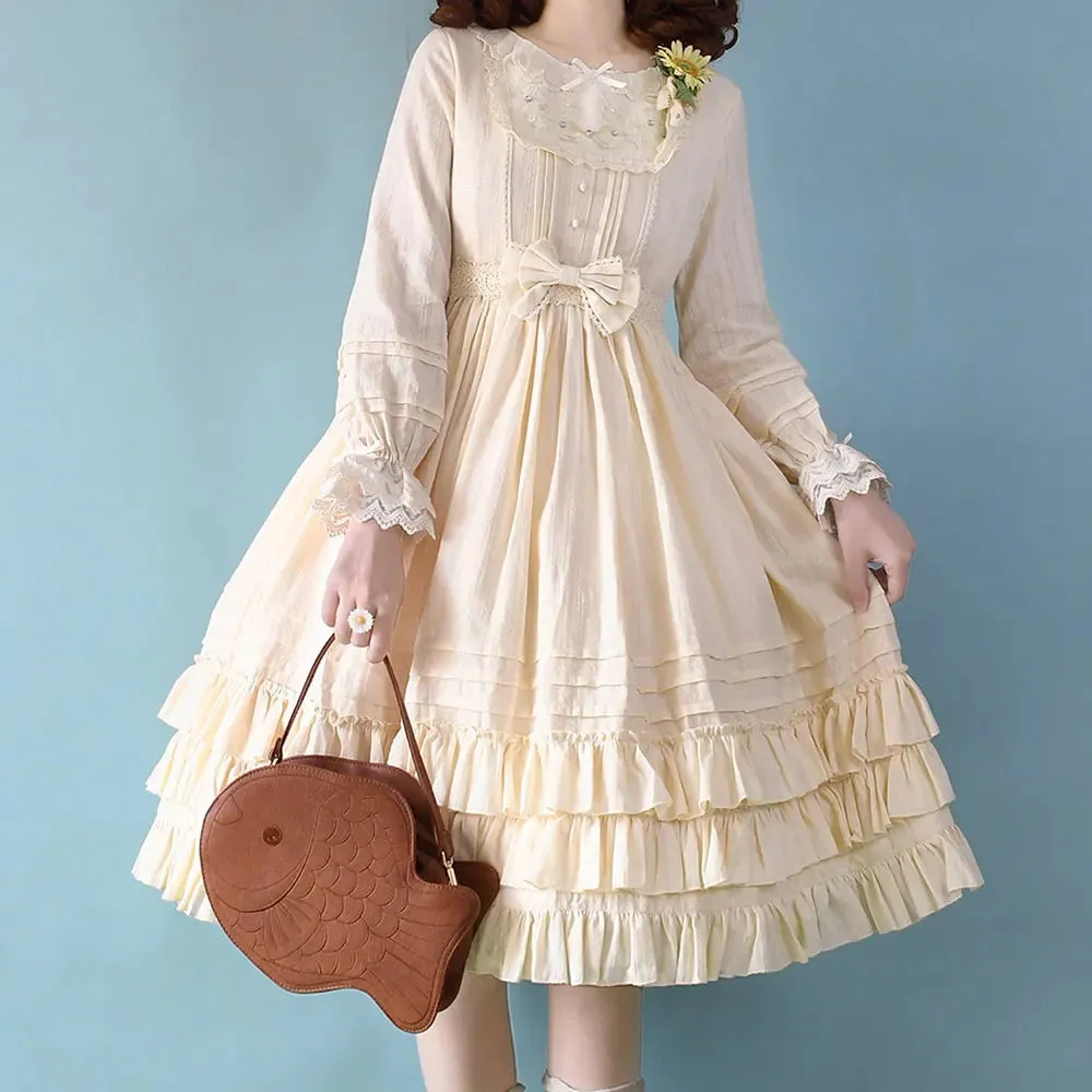 Miss Nelly ~ Classic Long Sleeve Lolita Dress with Embroidered Flowers