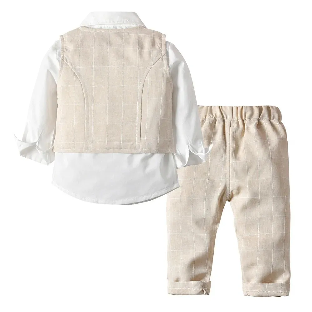 Monaco - Boys Linen Look Suit Set with Bow tie, 2 colours