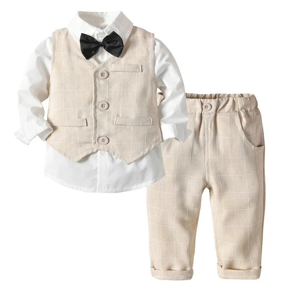 Monaco - Boys Linen Look Suit Set with Bow tie, 2 colours