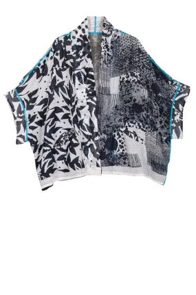 MONOTONE TWILIGHT PRINT KANTHA MINI PONCHO