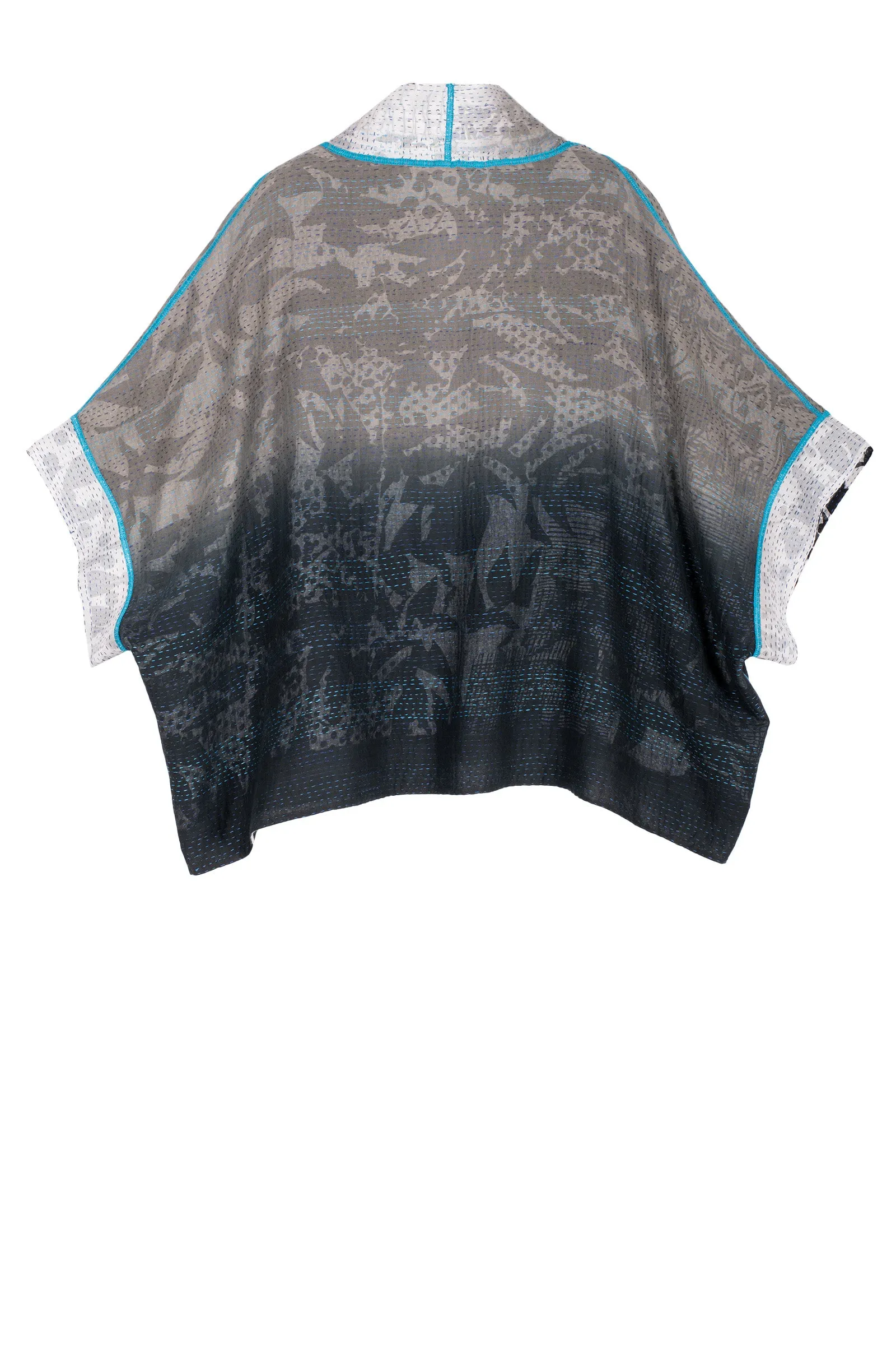 MONOTONE TWILIGHT PRINT KANTHA MINI PONCHO