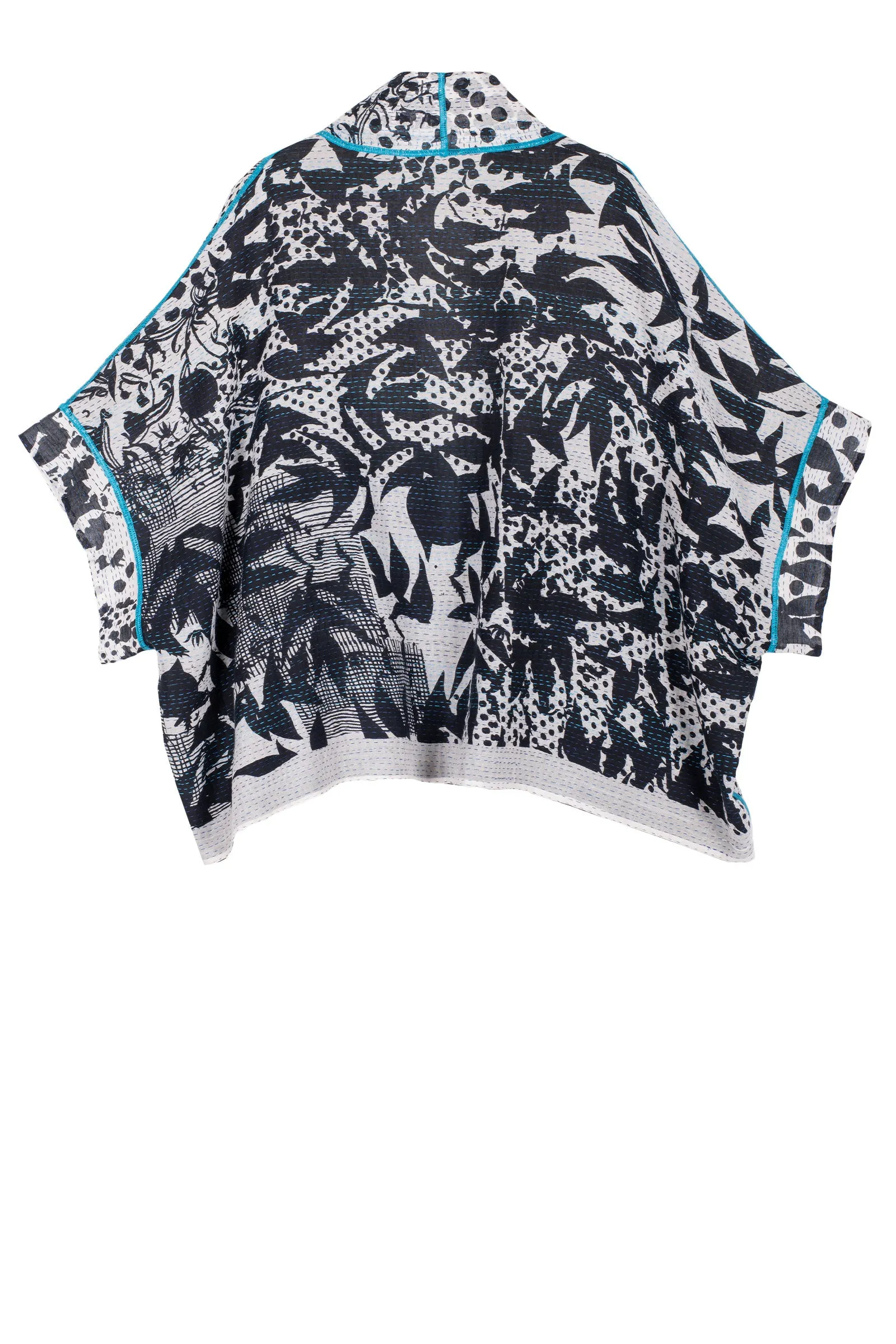 MONOTONE TWILIGHT PRINT KANTHA MINI PONCHO