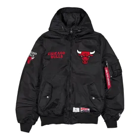 NBA x Alpha Industries Men's Chicago Bulls Black Hooded Bomber Jacket