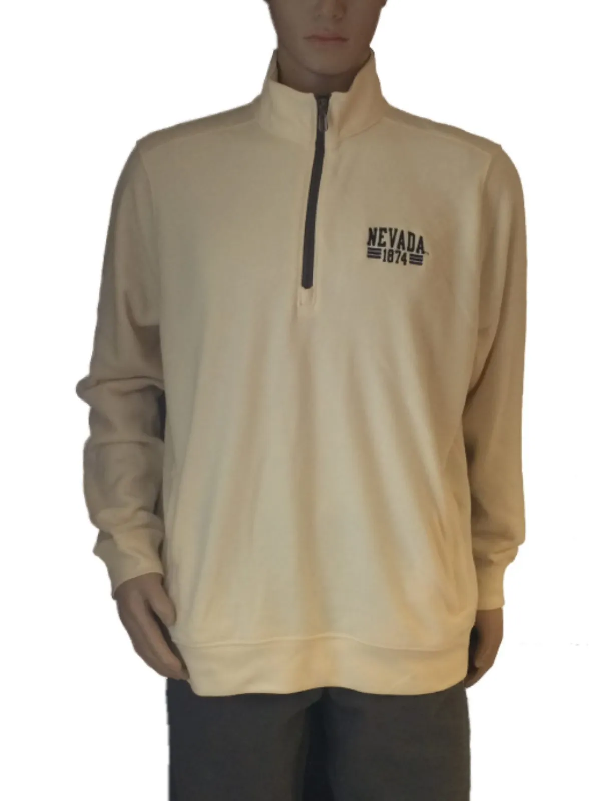 Nevada Wolfpack GFS Ivory Ultra Soft LS 1/4 Zip Pullover Sweatshirt Pockets (L)