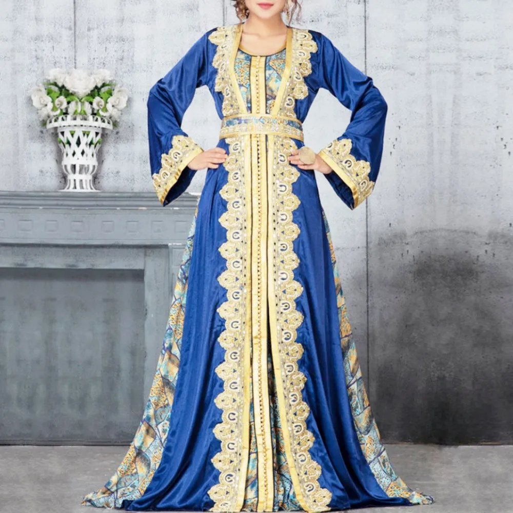 New Arrival Women's Long Sleeve Formal Dress Middle East Ethnic Print Muslim Robe European and American Dubai Dress