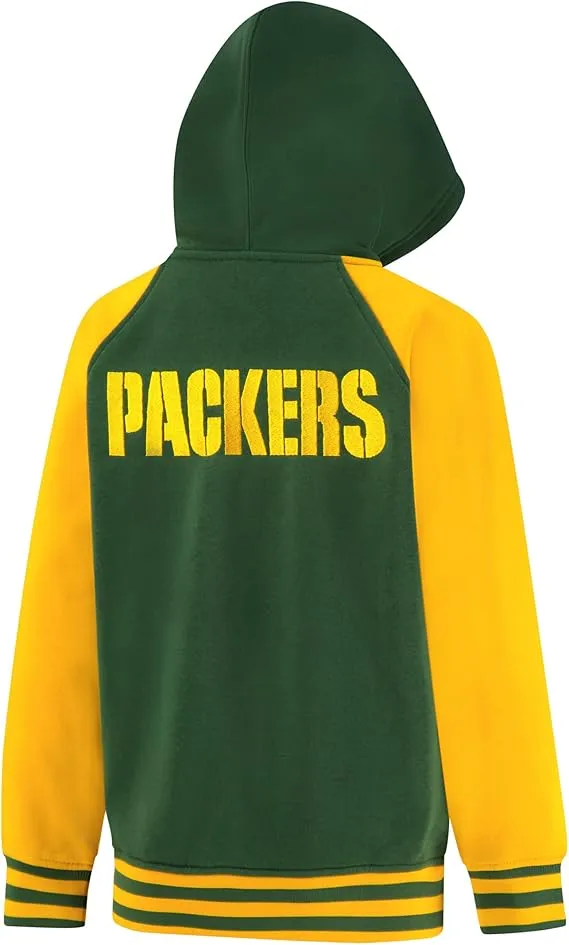 NFL Official Boy's Super Soft Full Zip Varsity Hoodie Sweatshirt|Green Bay Packers