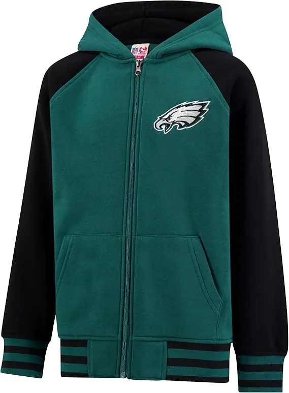 NFL Official Boy's Super Soft Full Zip Varsity Hoodie Sweatshirt|Philadelphia Eagles