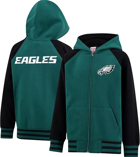 NFL Official Boy's Super Soft Full Zip Varsity Hoodie Sweatshirt|Philadelphia Eagles