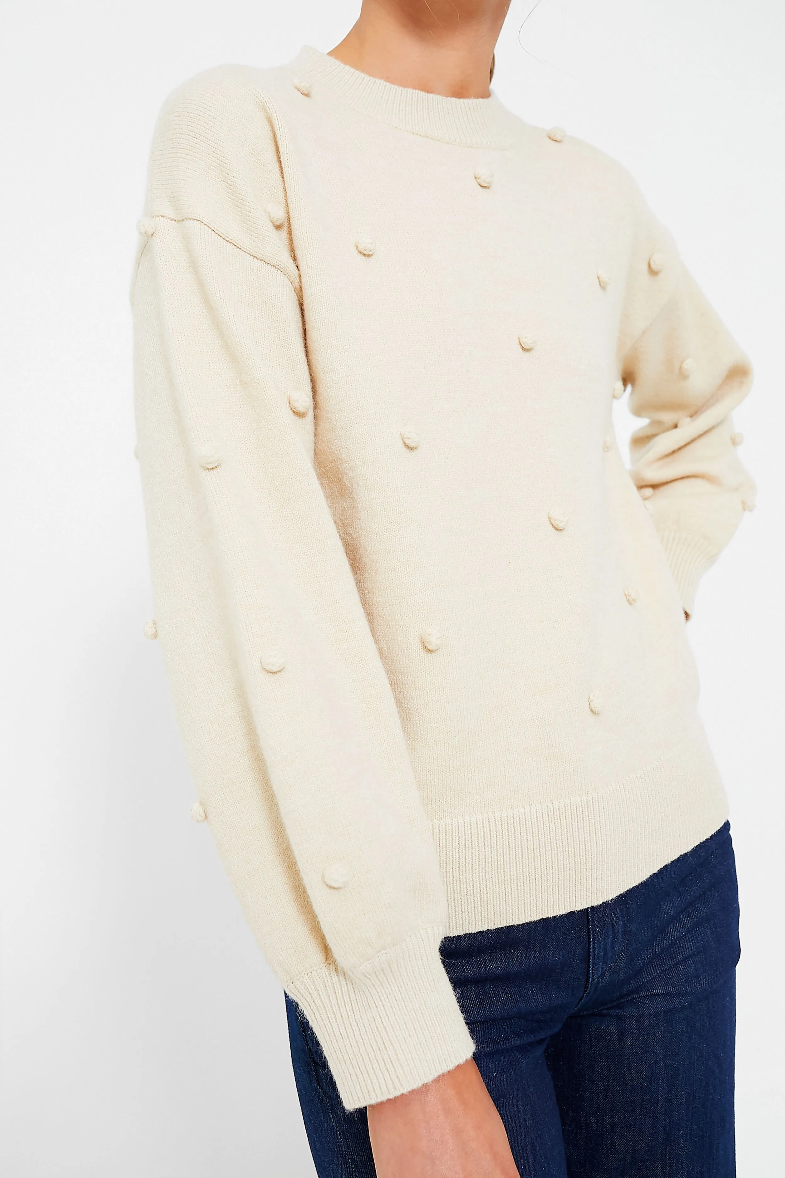 Oatmeal Pom Pom Crewneck Melinda Sweater