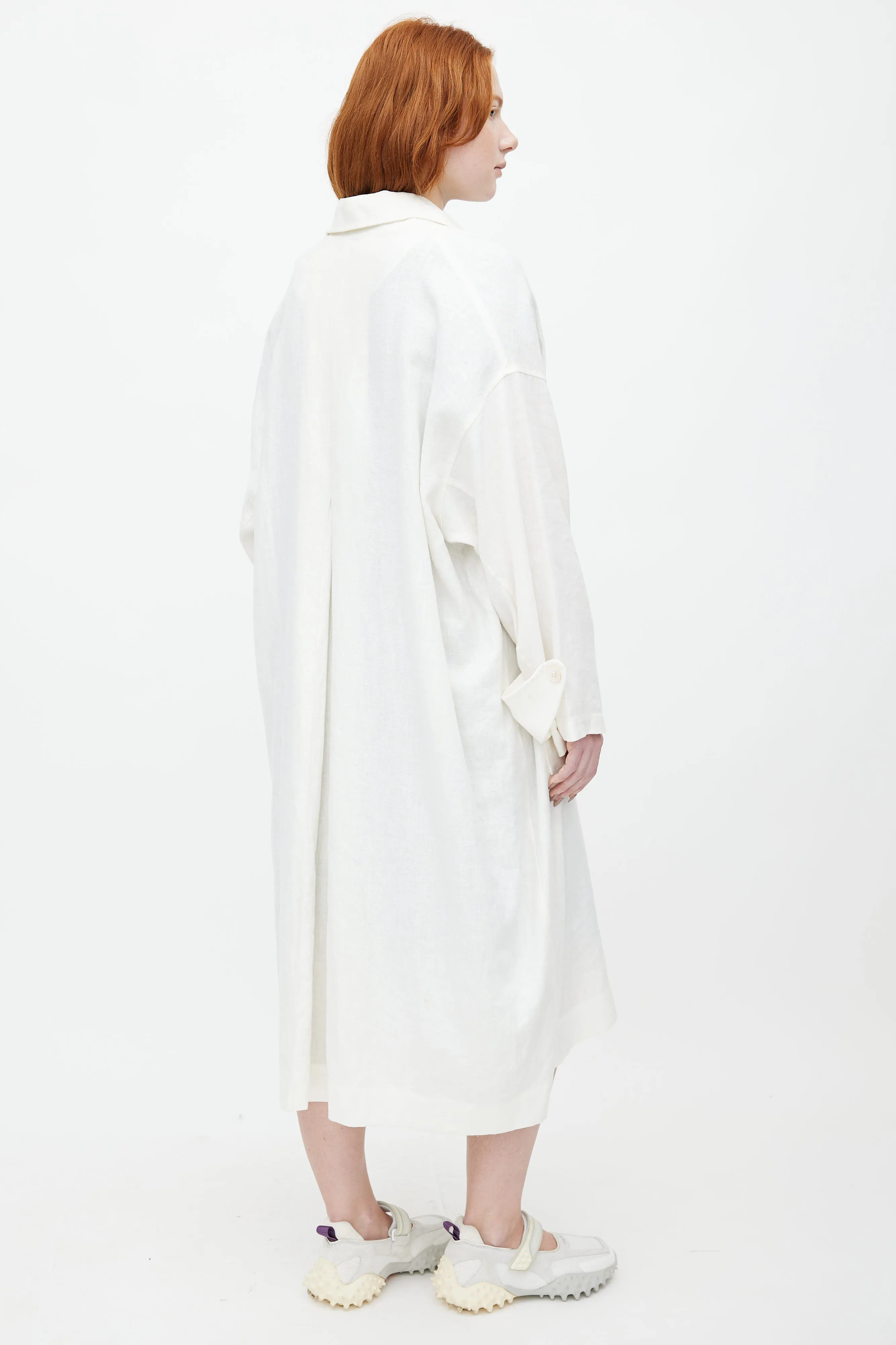 Off-White Linen Oversized Trench Coat