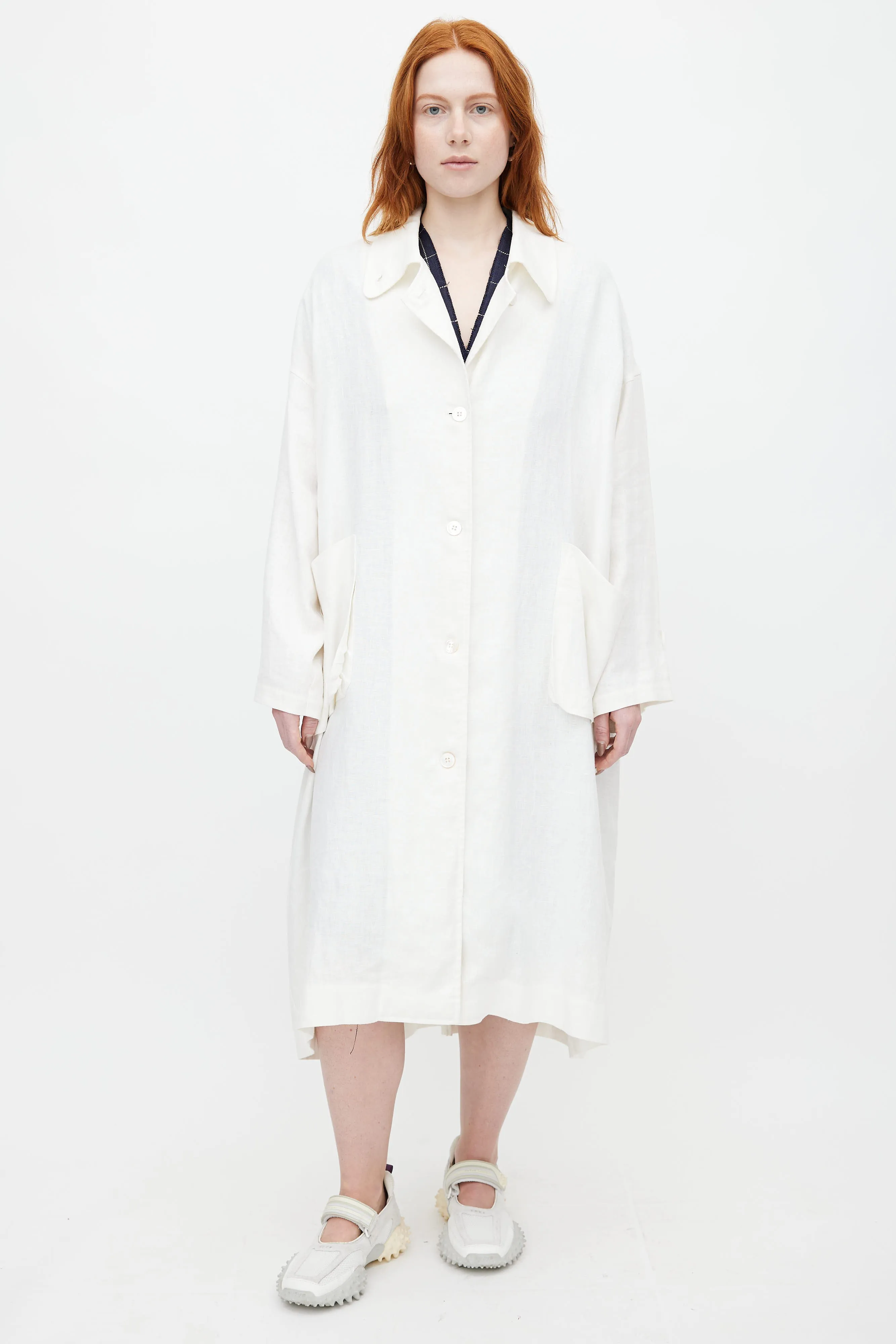 Off-White Linen Oversized Trench Coat