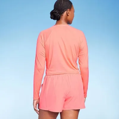 Open Box - Women's UPF 50 Cropped Crewneck Long Sleeve Rash Guard - Kona Sol Coral Pink L