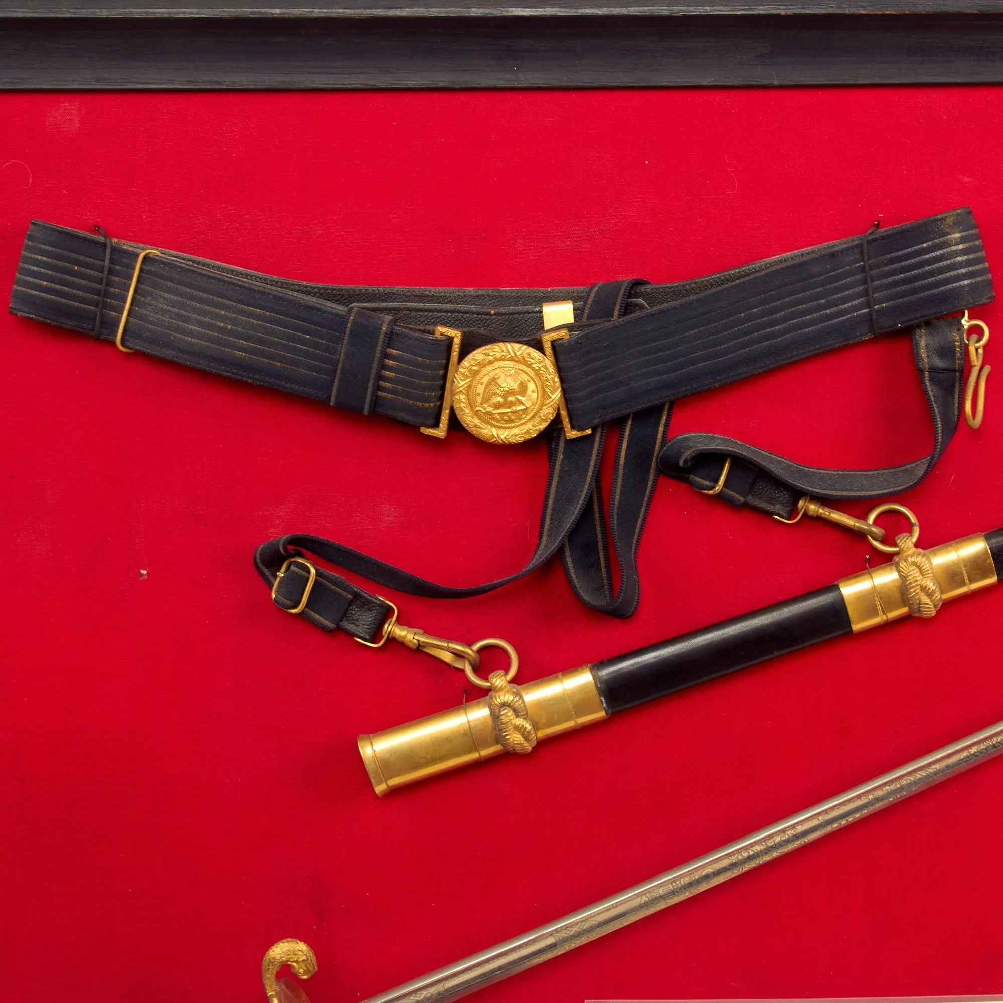 Original U.S. Navy Model 1852 Officer’s Dress Sword, Scabbard and Belt Mounted Display for Rear Admiral Ivan Bass - 38 ½” x 24”