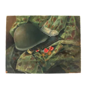 Original U.S. WWII Painting of M1 Helmet with Bronze Star & Other Medals - Signed A. A. Hoffman 1946 - 18 x 24”