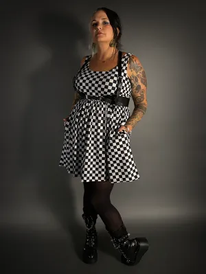 Outfit Set - Tommyrot Checkered Skater Dress & Classic Black Shoulder Harness Belt