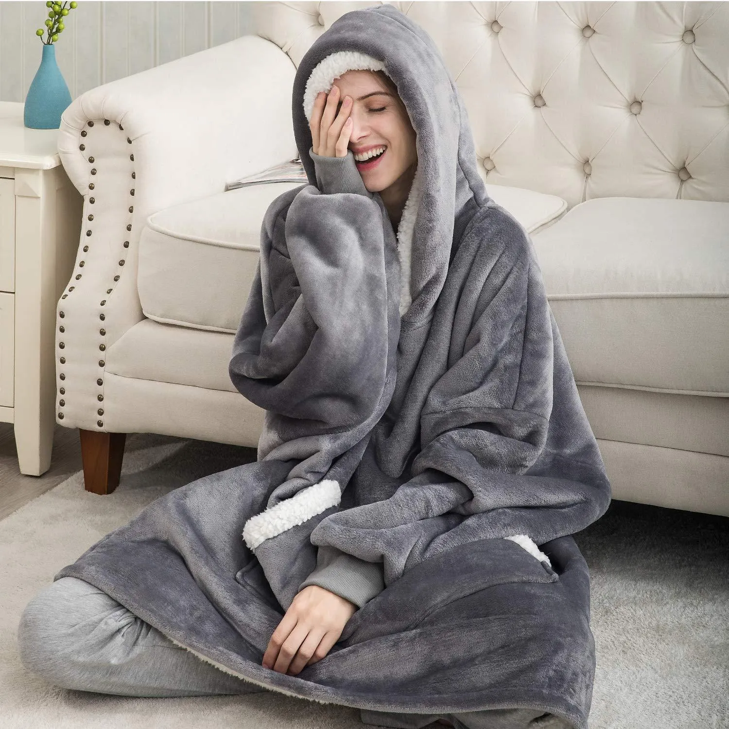 Oversized Hoodie Blanket Super Soft Warm Wearable Blanket Sweatshirt