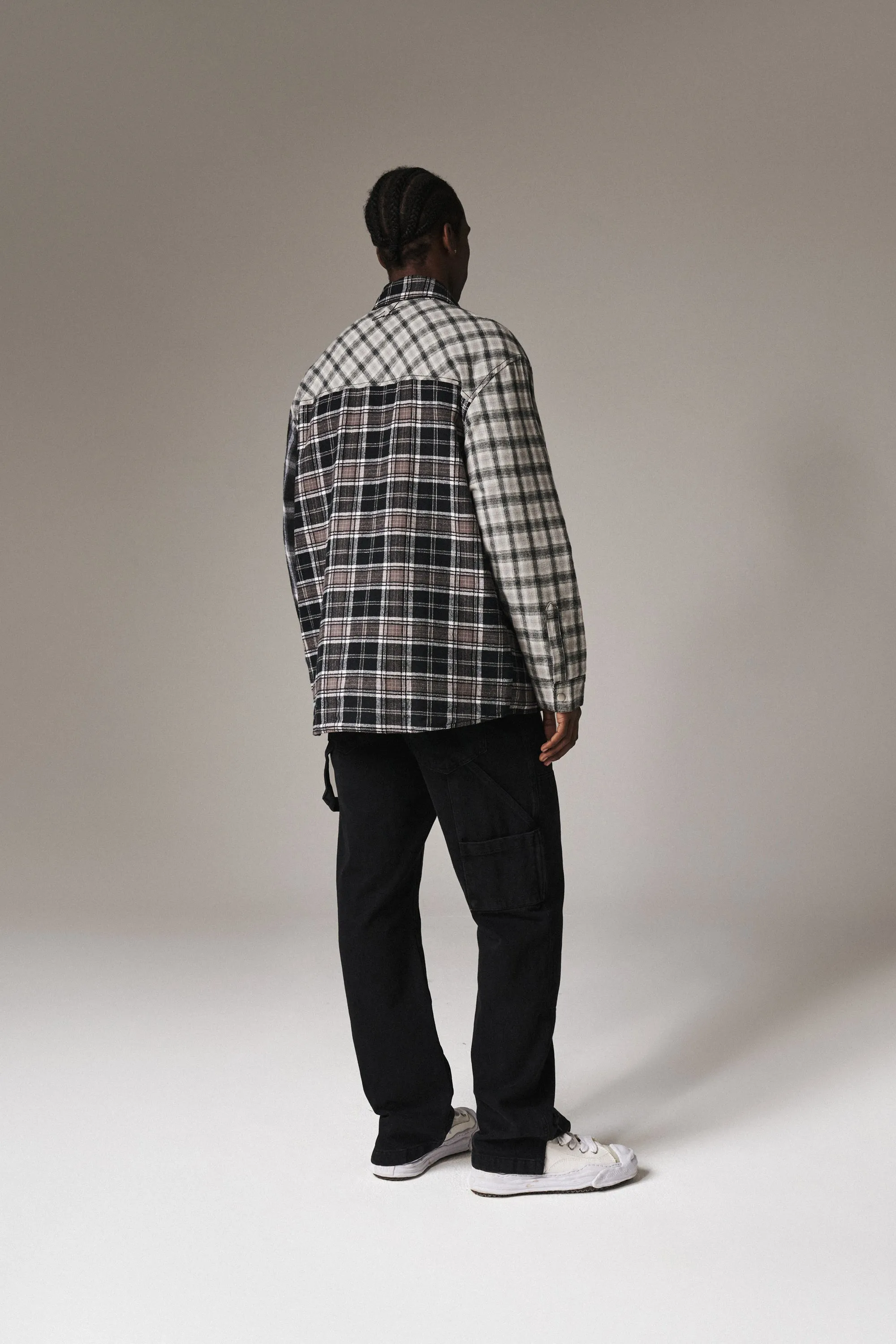 PADDED FLANNEL SHACKET - BLACK