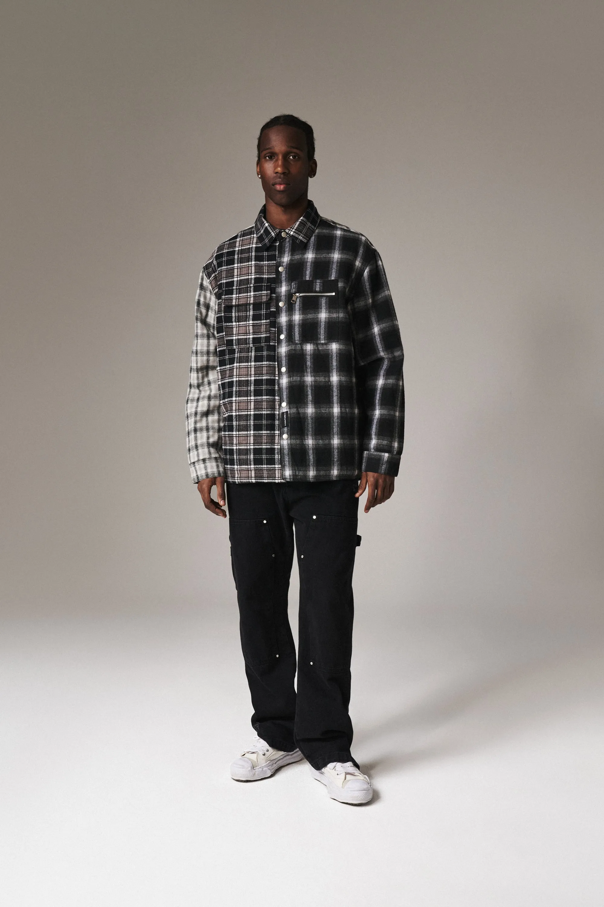 PADDED FLANNEL SHACKET - BLACK