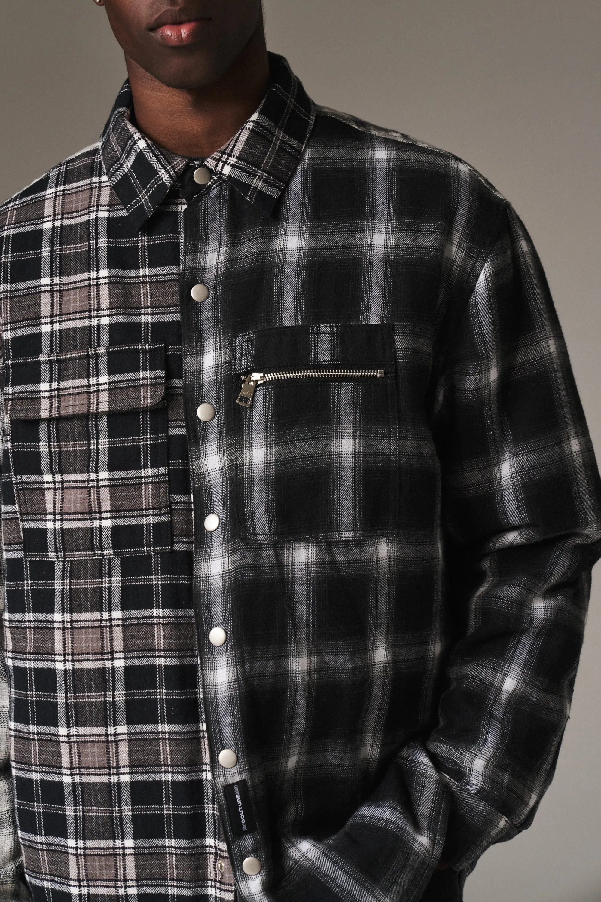 PADDED FLANNEL SHACKET - BLACK