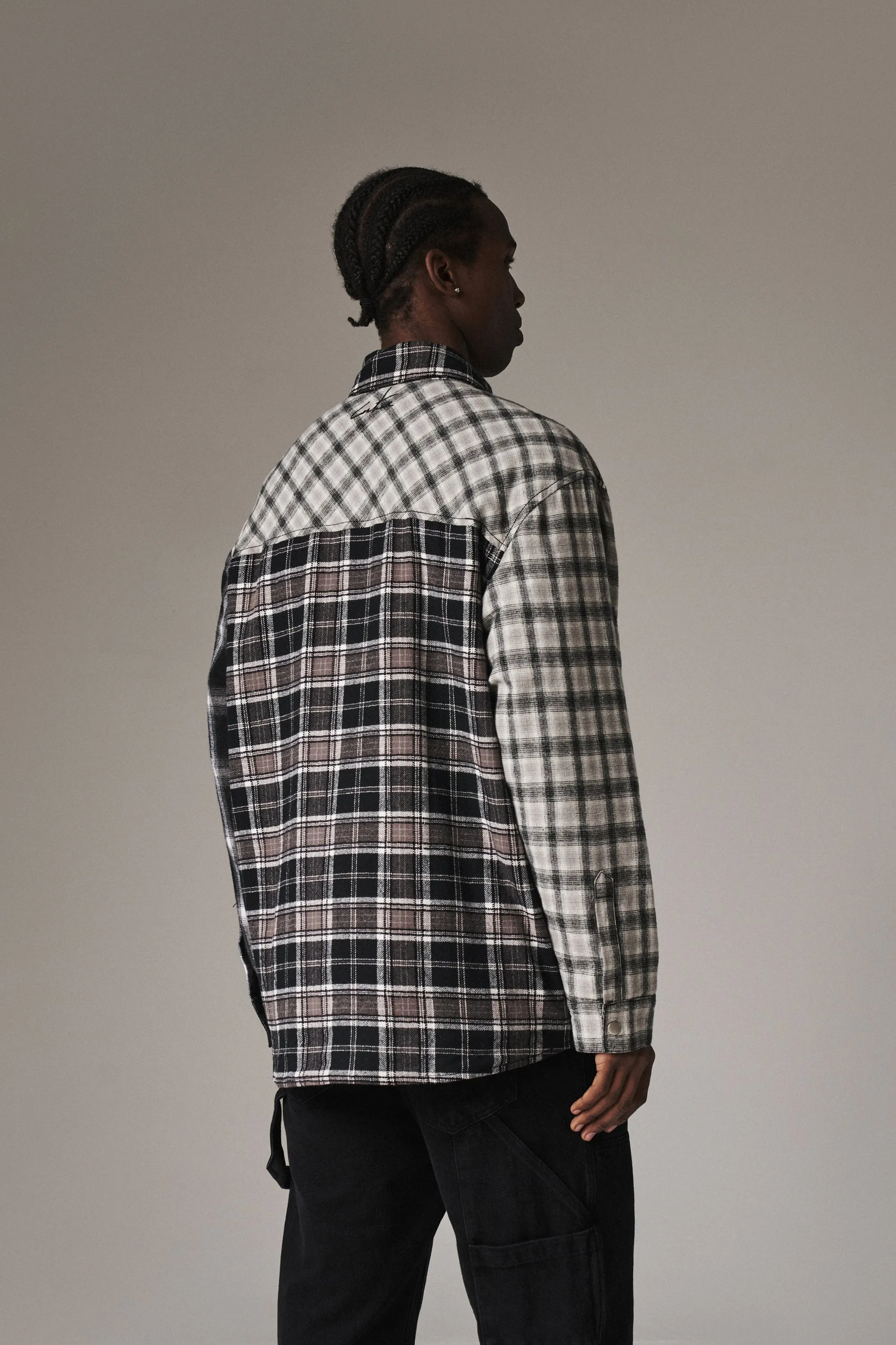 PADDED FLANNEL SHACKET - BLACK