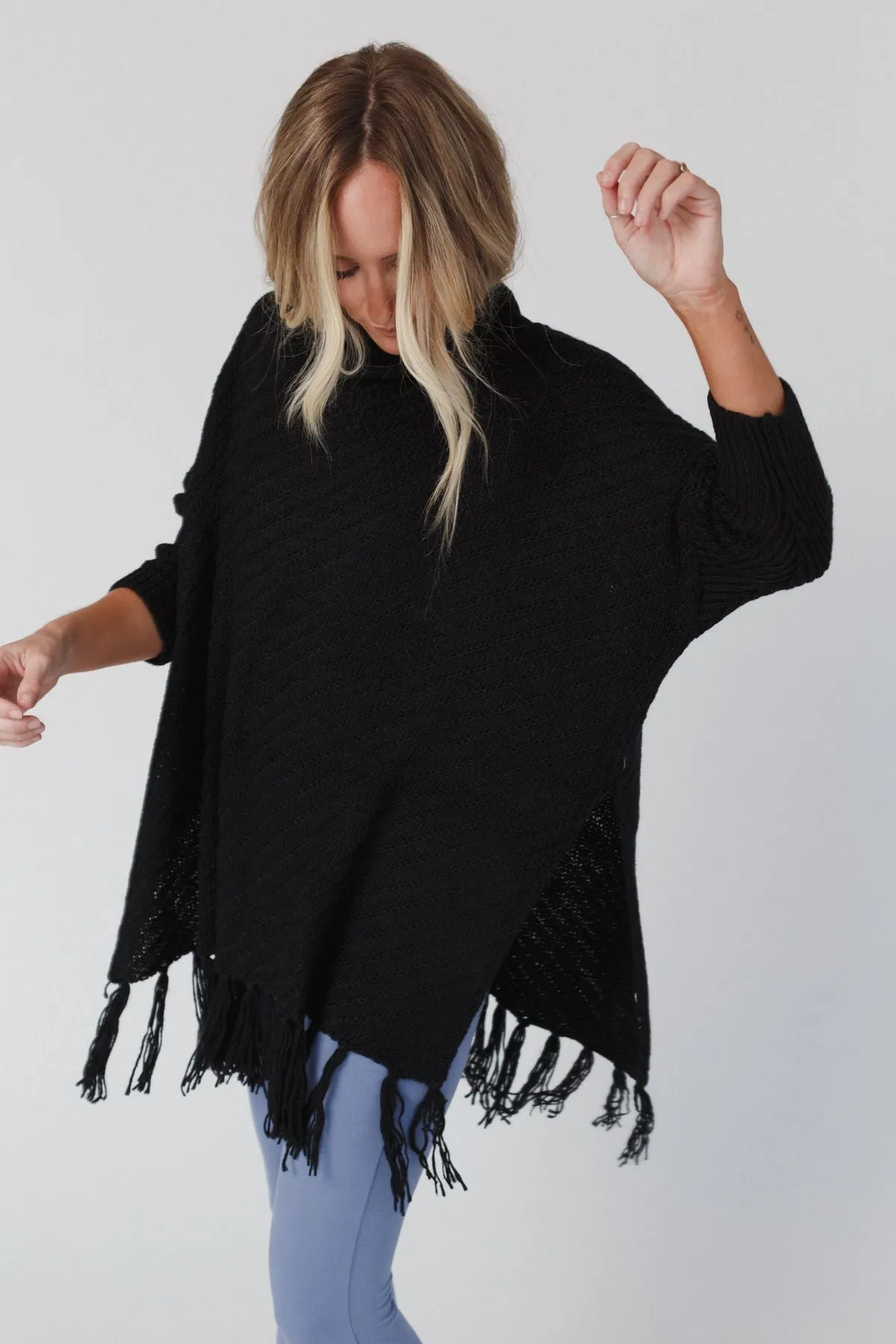 Paloma Poncho Sweater - Black