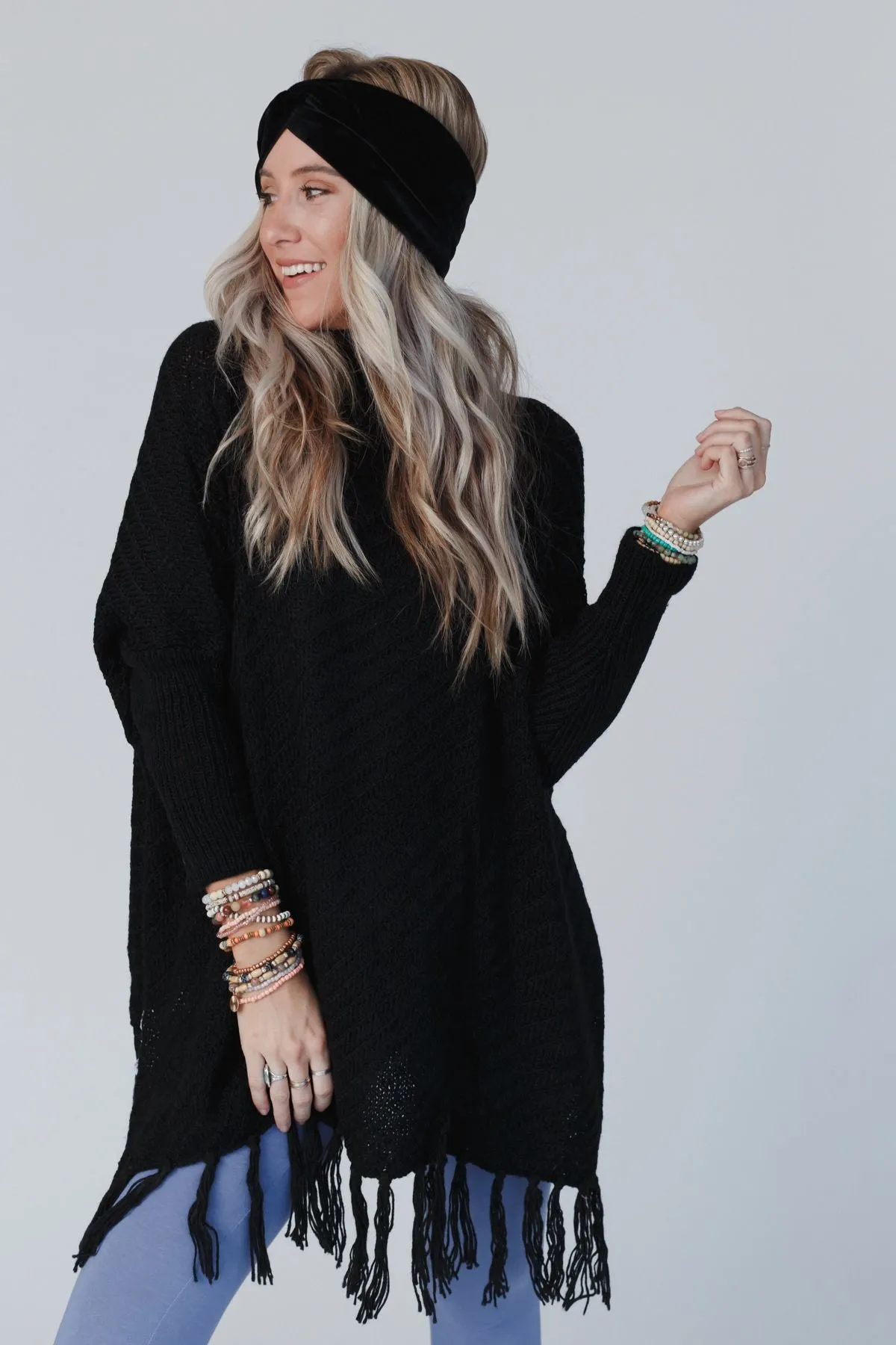 Paloma Poncho Sweater - Black