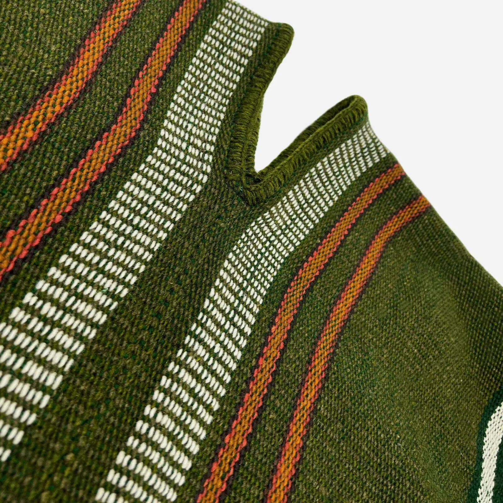 Pangui - Llama Wool Unisex South American Handwoven Thick Serape Poncho - striped - olive green