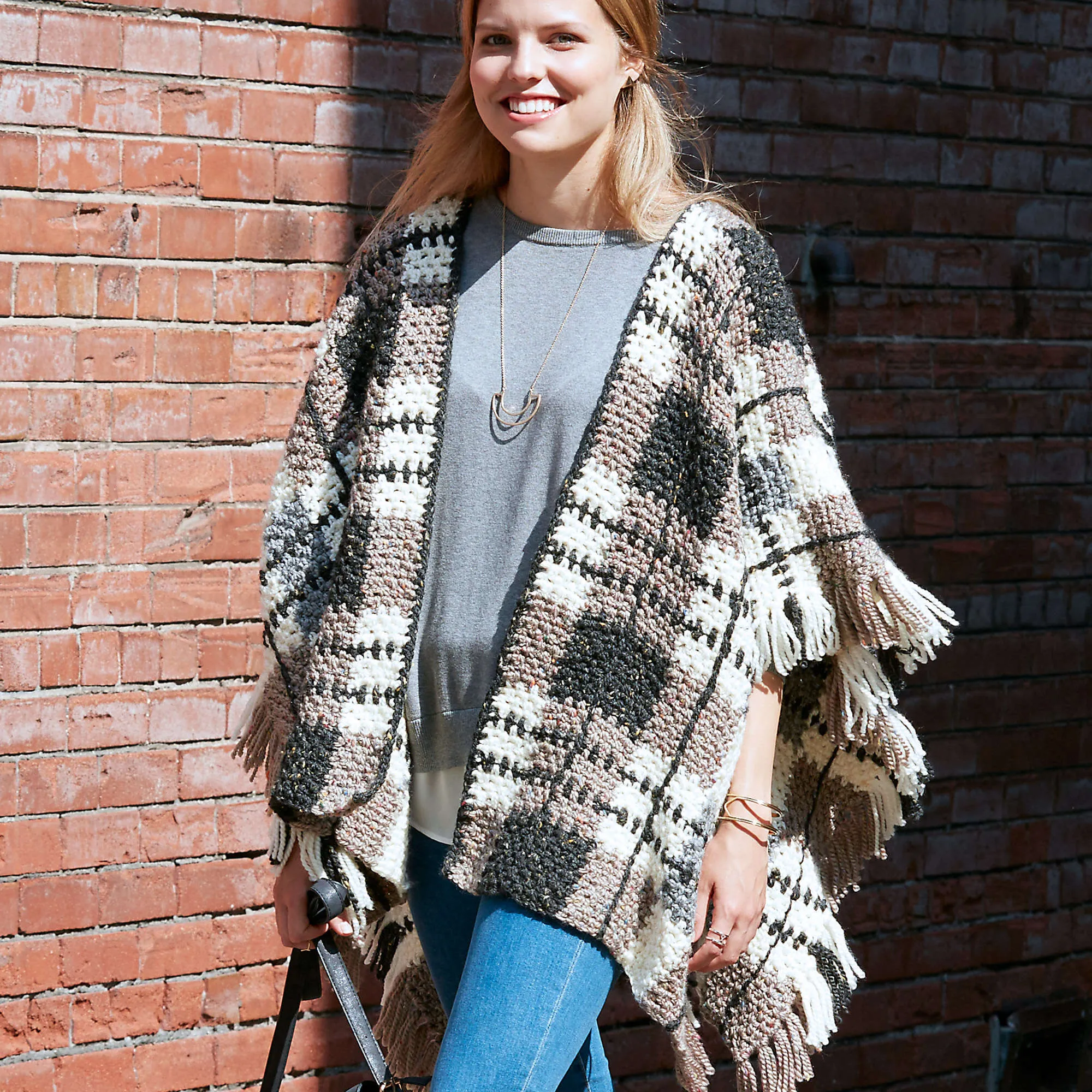 Patons Plaid Blanket Crochet Poncho