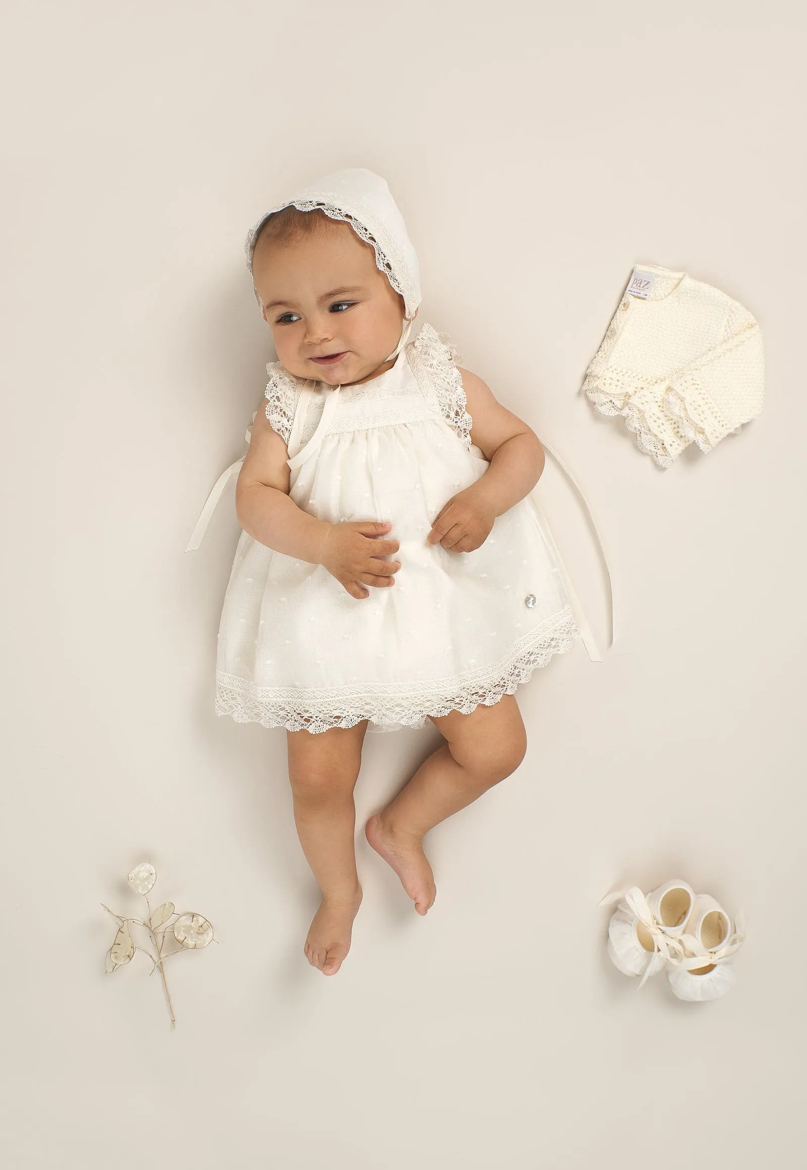 Paz Rodriguez Baby Knitted Bonnet in Ivory