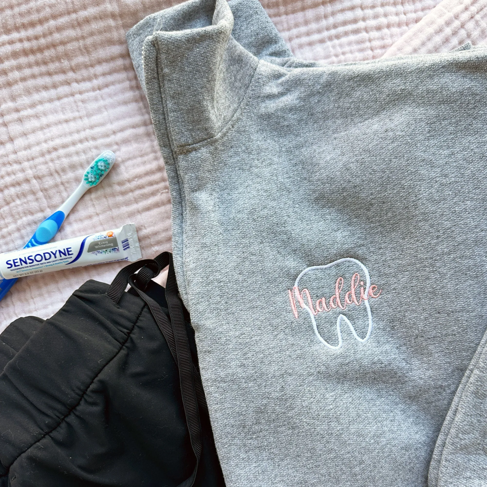 Personalized Outline Tooth Embroidered Quarter Zip Sweatshirt