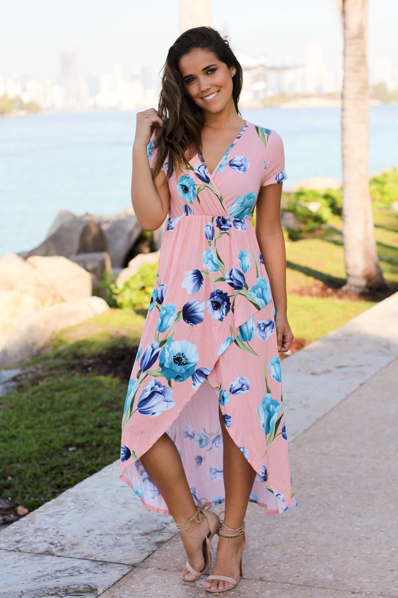 Pink Floral High Low Dress