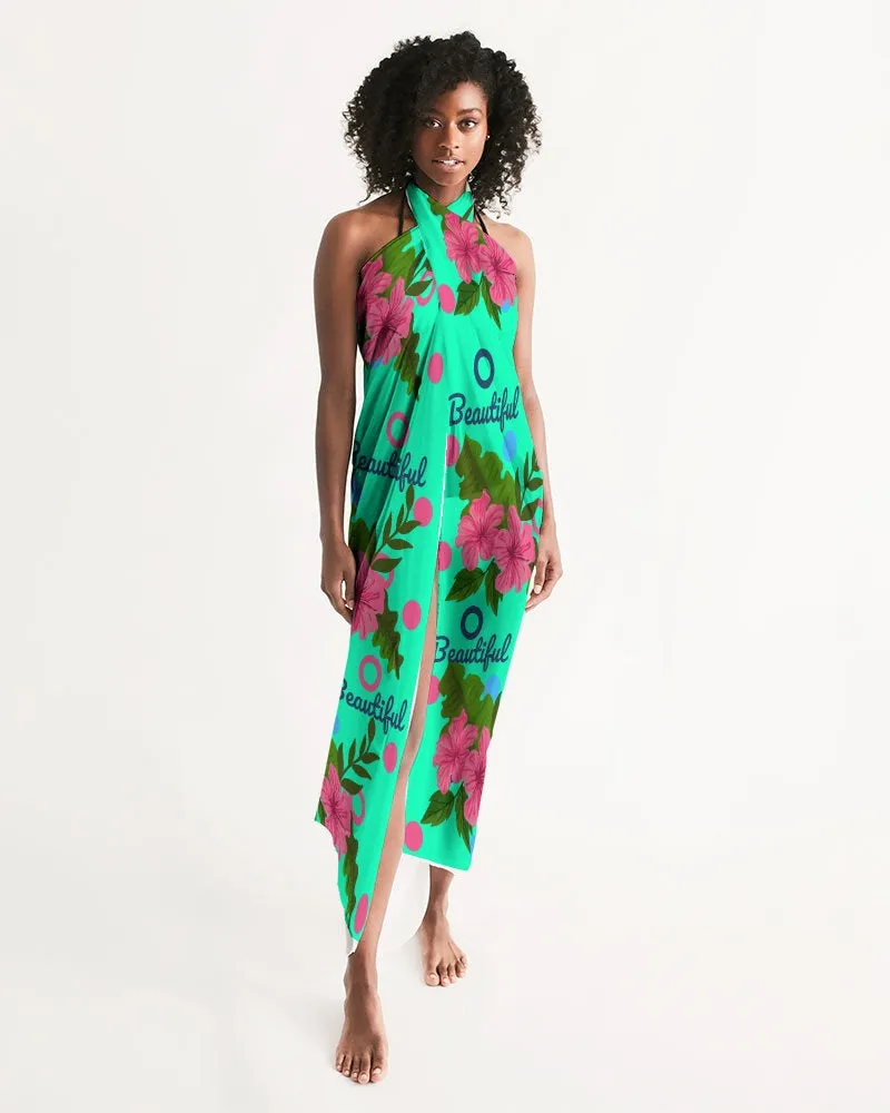 Pink Hibiscus Green Beautiful Swimsuit Cover Up