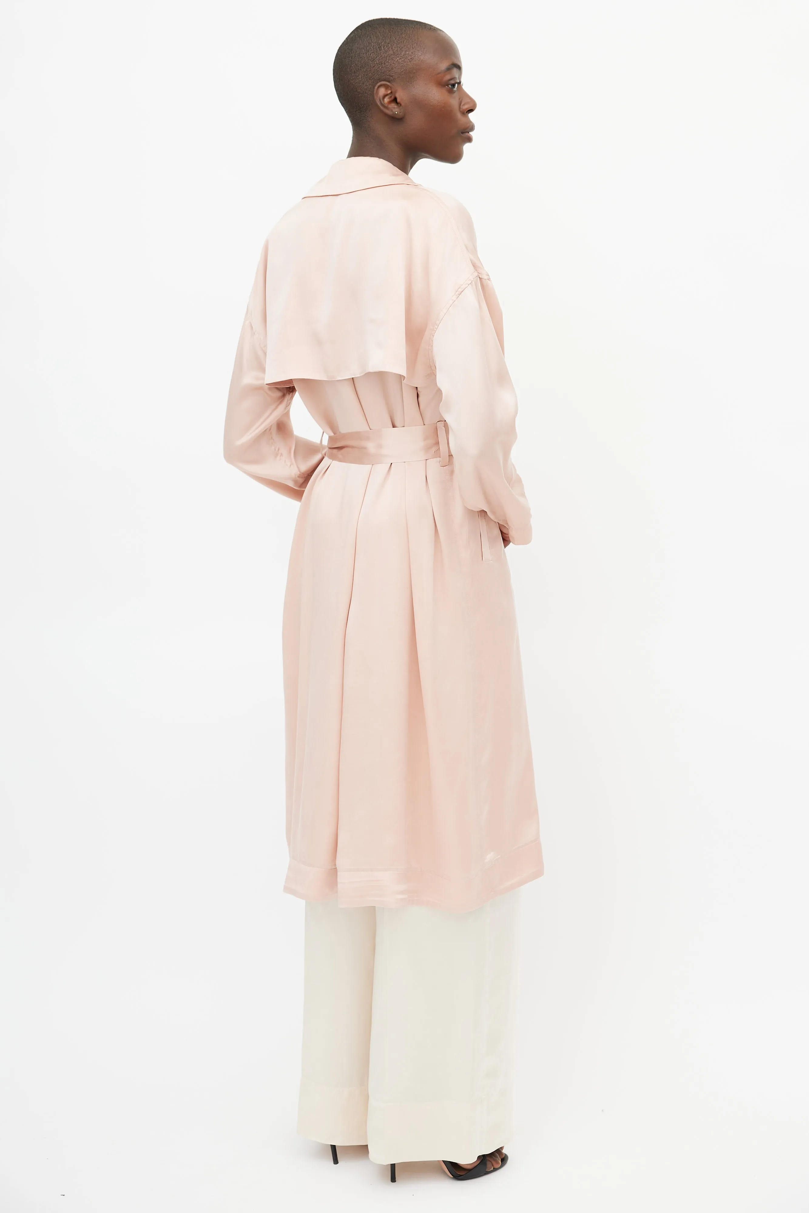 Pink Silk Double Breasted Trench Coat