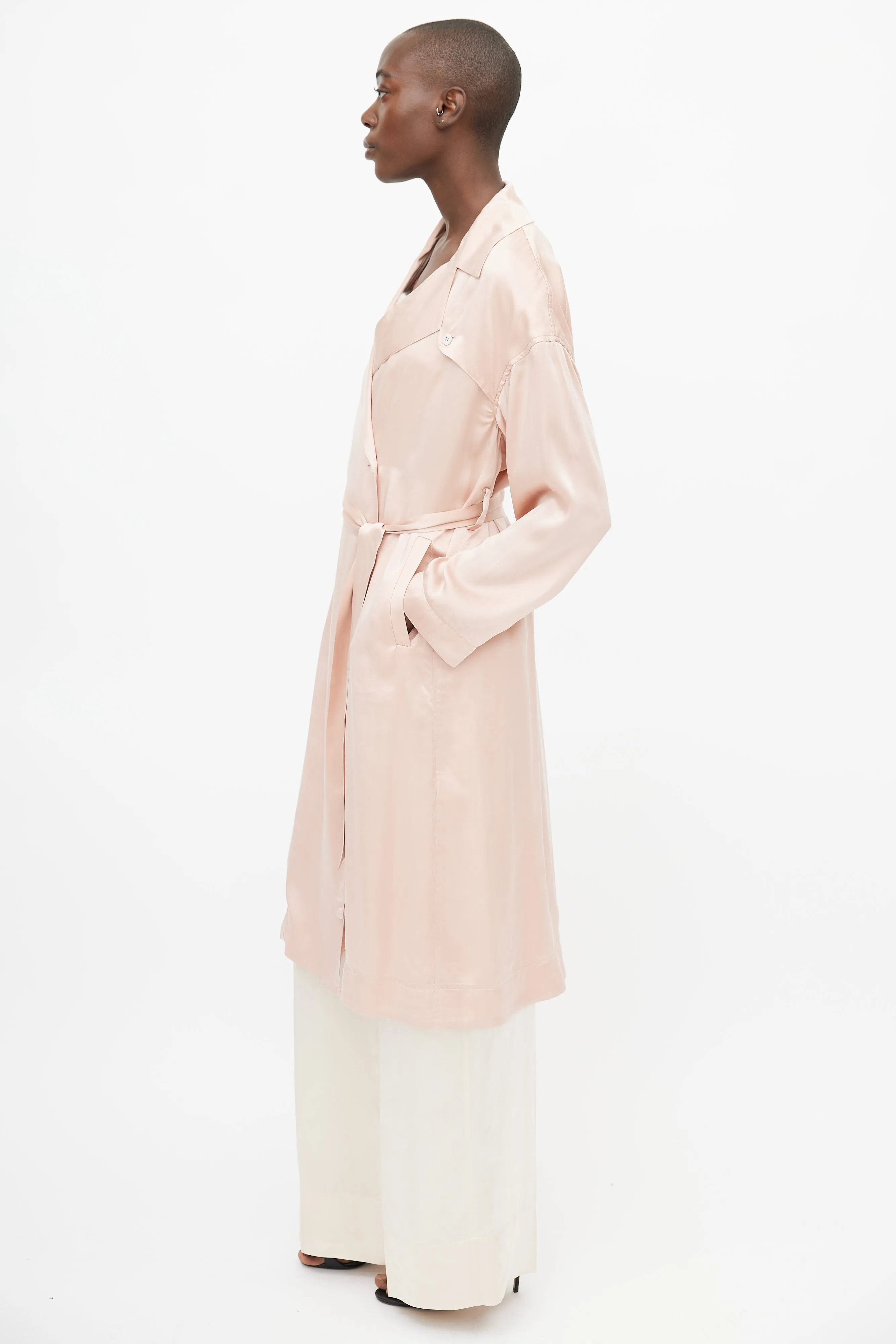 Pink Silk Double Breasted Trench Coat