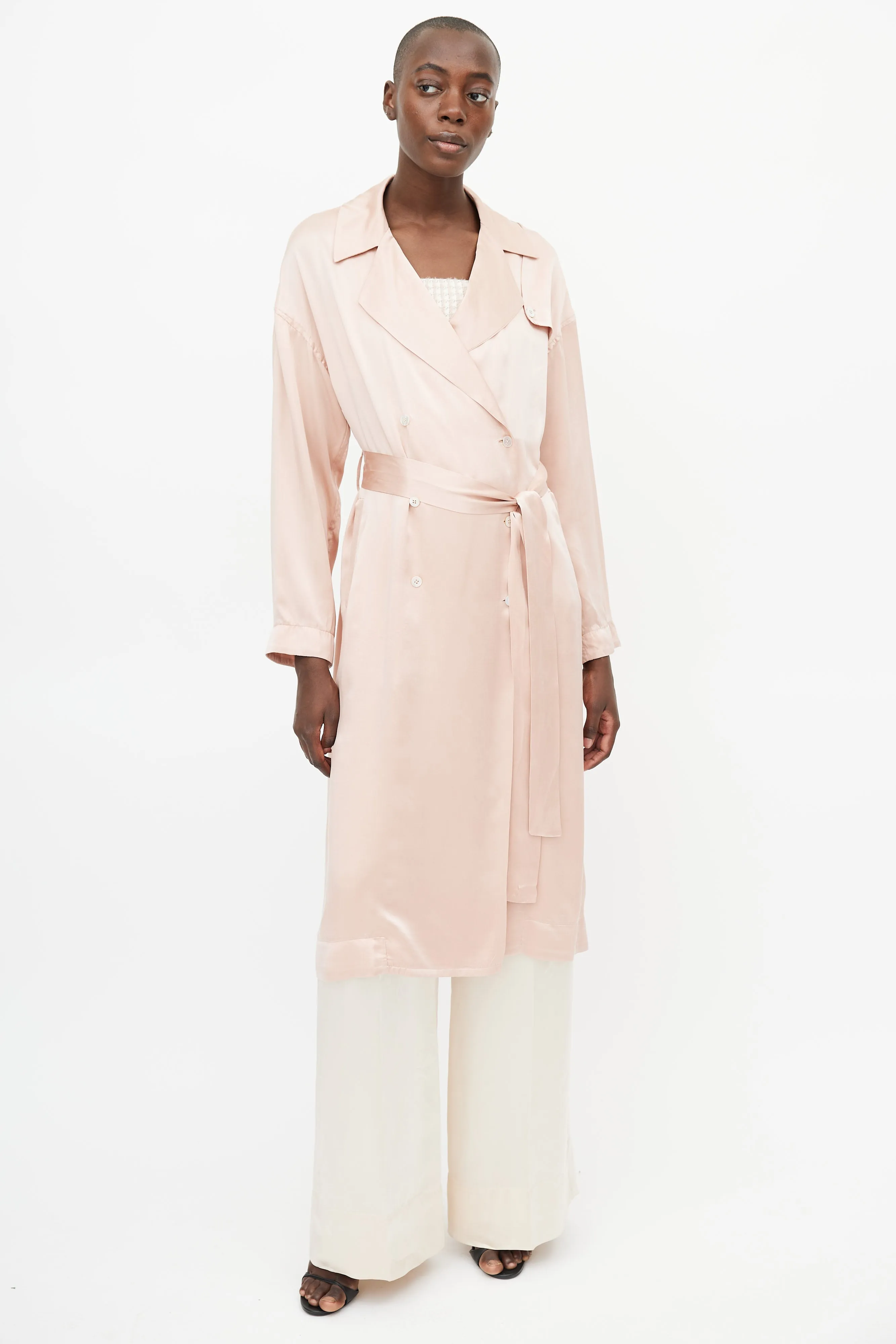 Pink Silk Double Breasted Trench Coat