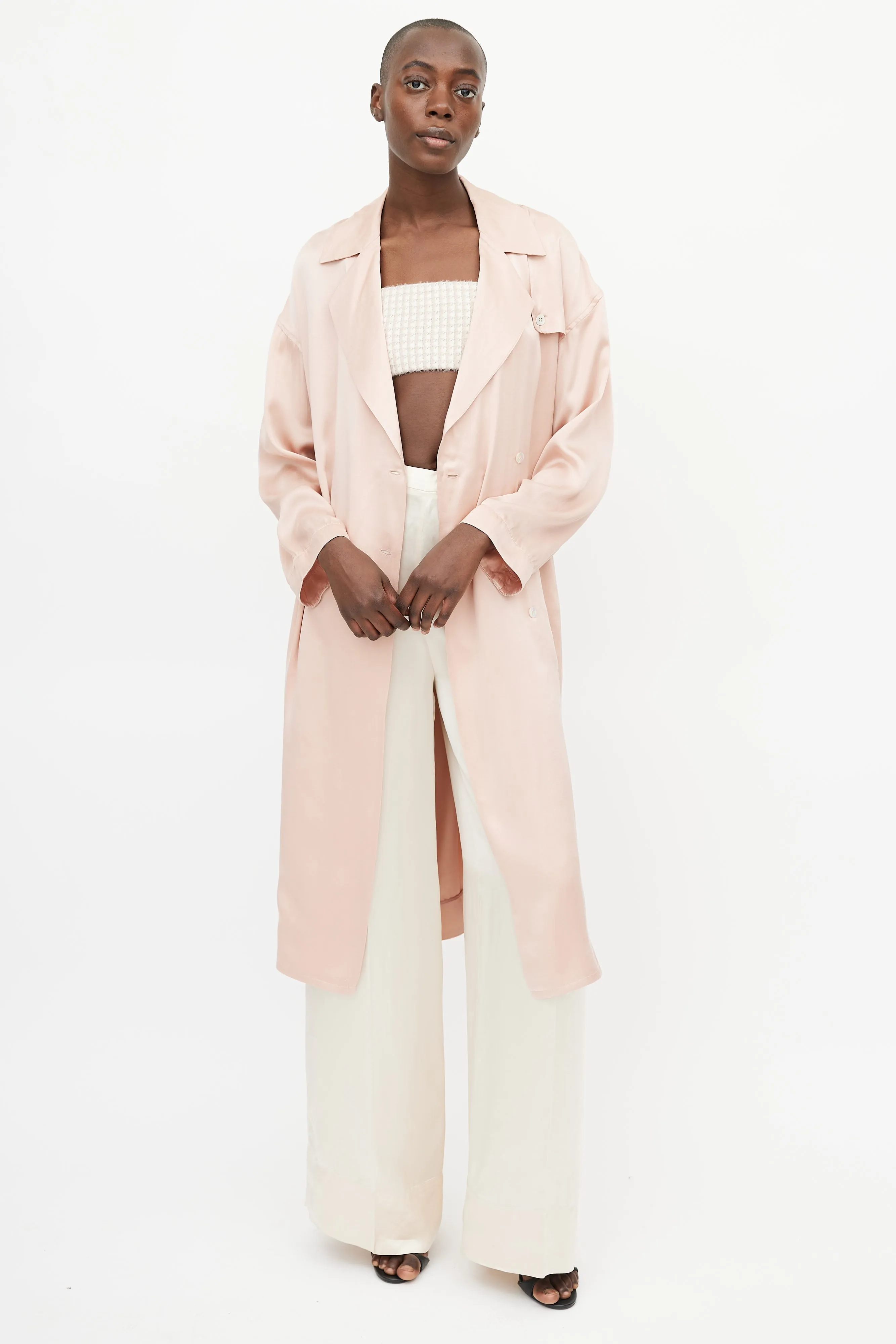 Pink Silk Double Breasted Trench Coat