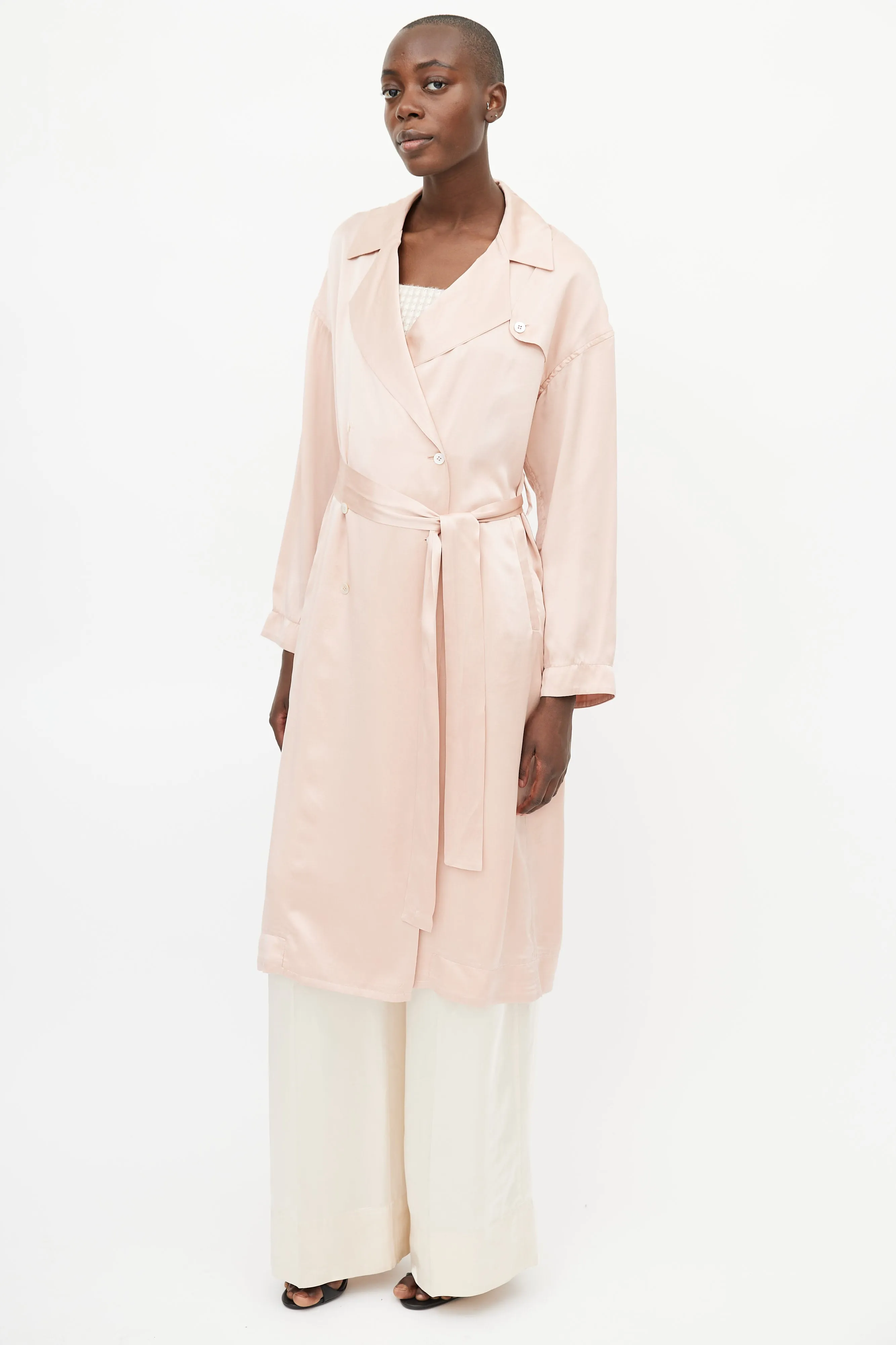 Pink Silk Double Breasted Trench Coat