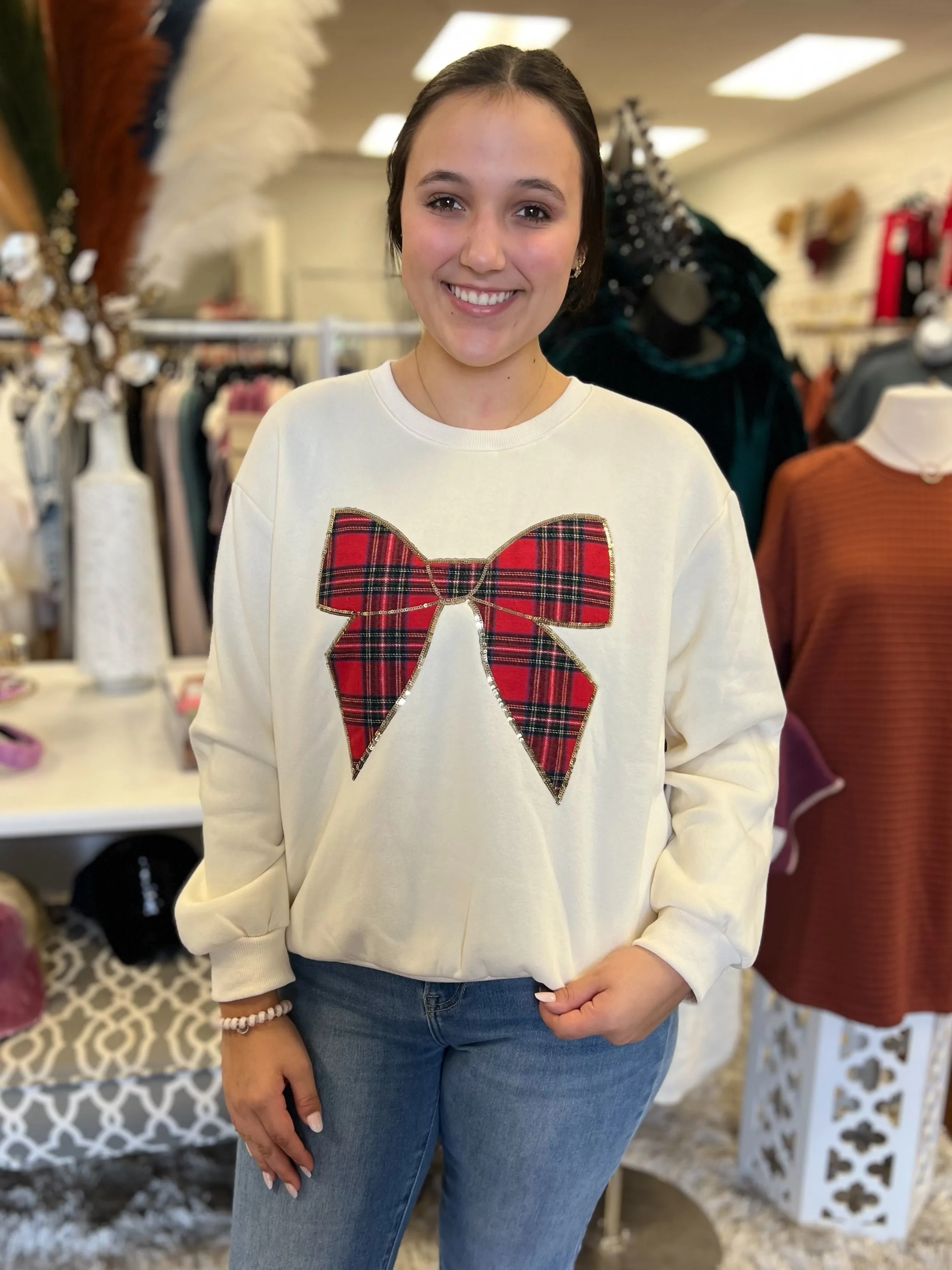 Plaid Bow Sweatshirt