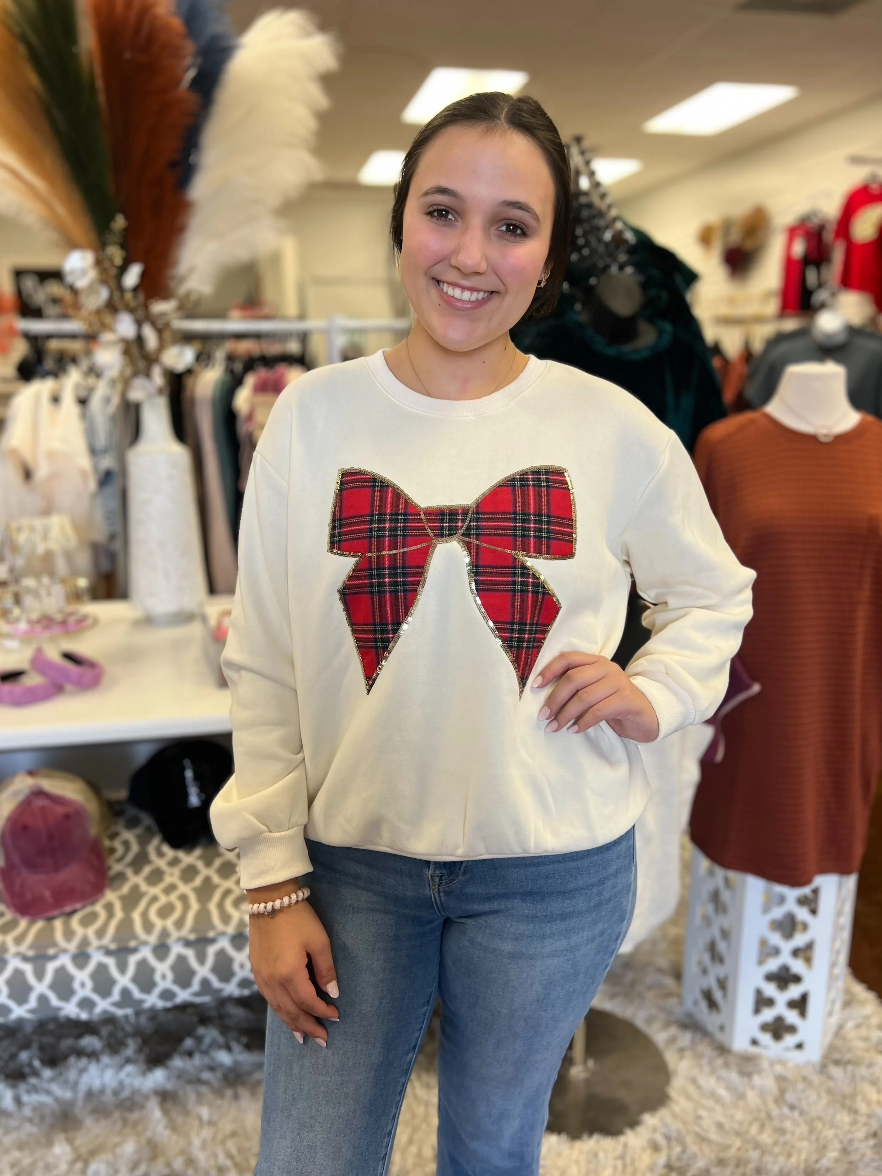 Plaid Bow Sweatshirt