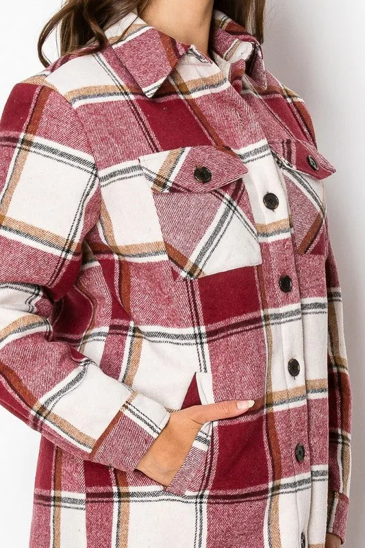 Plaid Long Sherpa Pocket Shacket